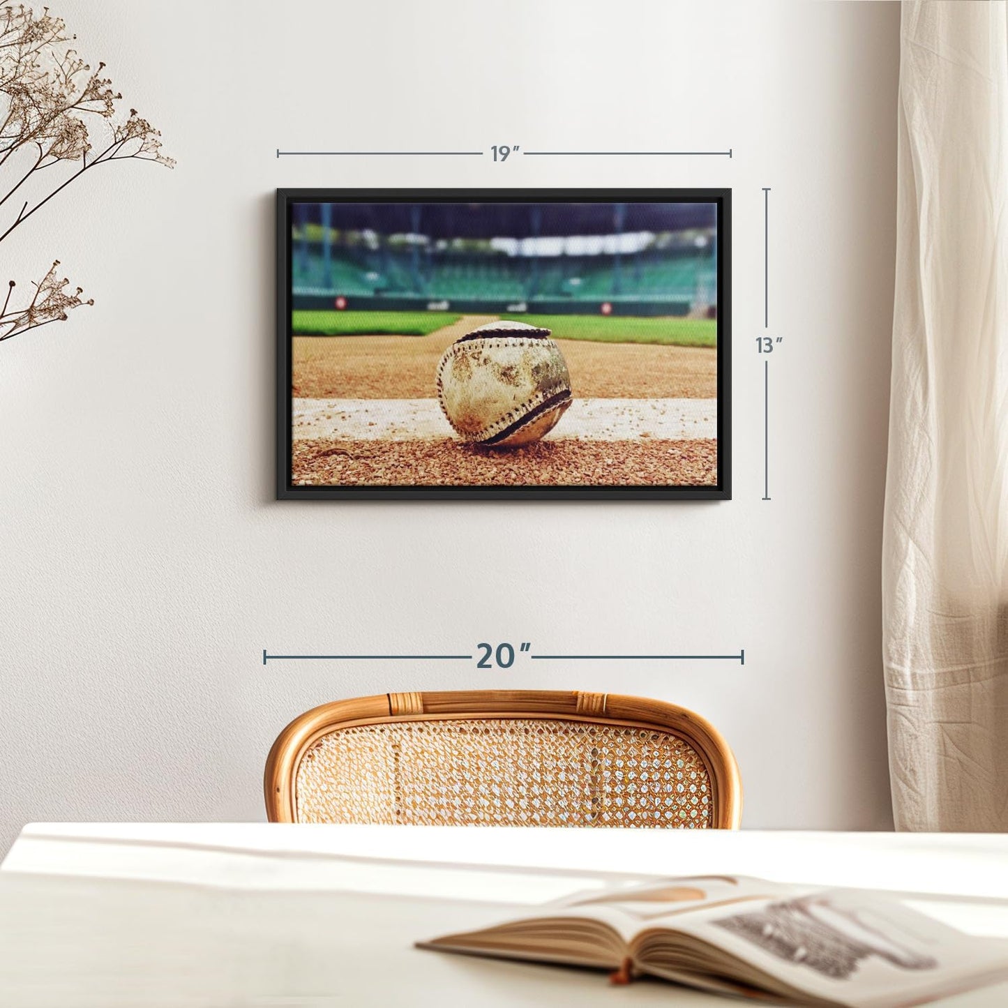 ElephantStock Baseball In Stadium Wall Art - Horizontal Framed Canvas - 1-Piece Living Room Wall Decor - Car Photography Canvas Print - Brown and Beige Decor for Wall - 19" X 13"