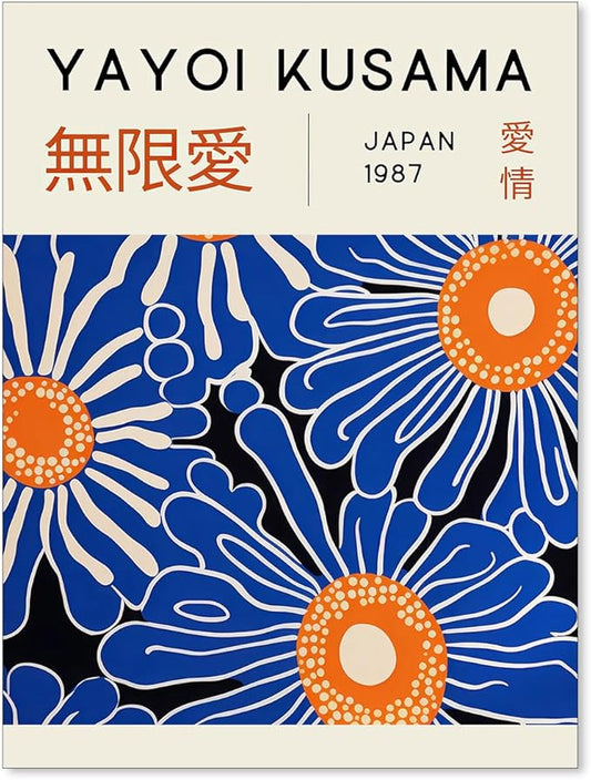 Yayoi Kusama Print Vintage Japanese Wall Art Abstract Yayoi Kusama Poster Minimalist Painting Art Exhibition Suitable for Japanese Bedroom,Living Room Office Decor 12x16in Unframed