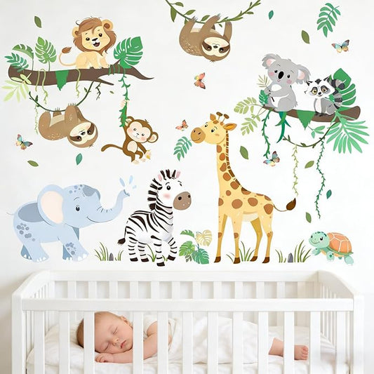 Animal Wall Decals for Baby: Peel & Stick Wall Stickers for Nursery Kids Room Decor - Forest & Safari Theme - Easy to Apply & Removable - Ages 0-12 Years