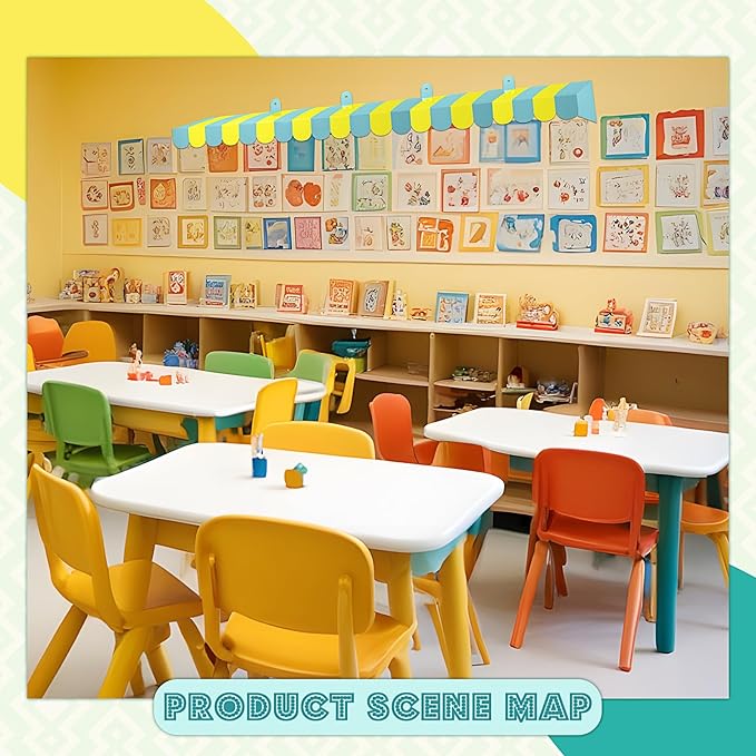 Boao 4 Pack Circus Awning Decoration 3D Stripe Cardboard Awning Carnival Wall Decor Circus Party Favors for Lemonade Stand Bakery Ice Cream Truck Bulletin Board Decor(Yellow and Green)