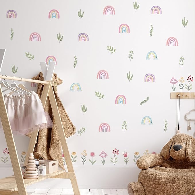 QUCHENG Nursery Wall Stickers Boho Kids Room Decor Girls Bedroom Removable Wall Decals Vinyl Murals DIY Cute Decorations 6 Sheets