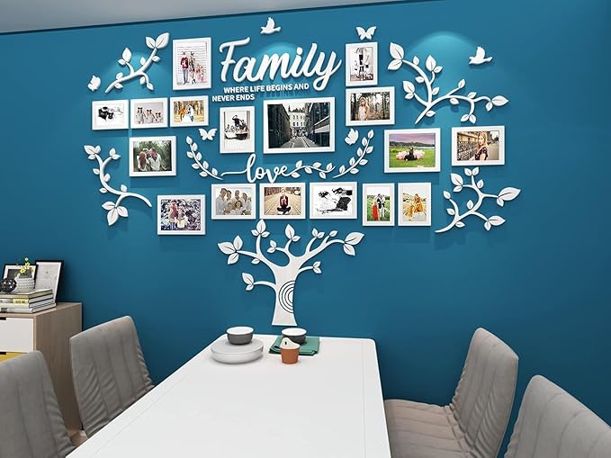 Family Tree Wall Decor - Picture Frames Collage 4x6 5x7 8x10 11x14 3D DIY-Acrylic Photo Frame for Living Room （White 57 * 81in）