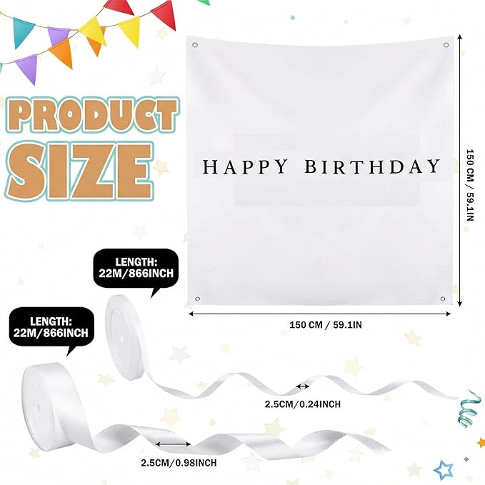 Oudain 59x59 Inch Happy Birthday Burlap Banner, Fabric Party Decorations Backdrop, Boho Rustic Photo Props Sign with Hanging String for Birthday Party Indoor Outdoor Yard Wall Decor