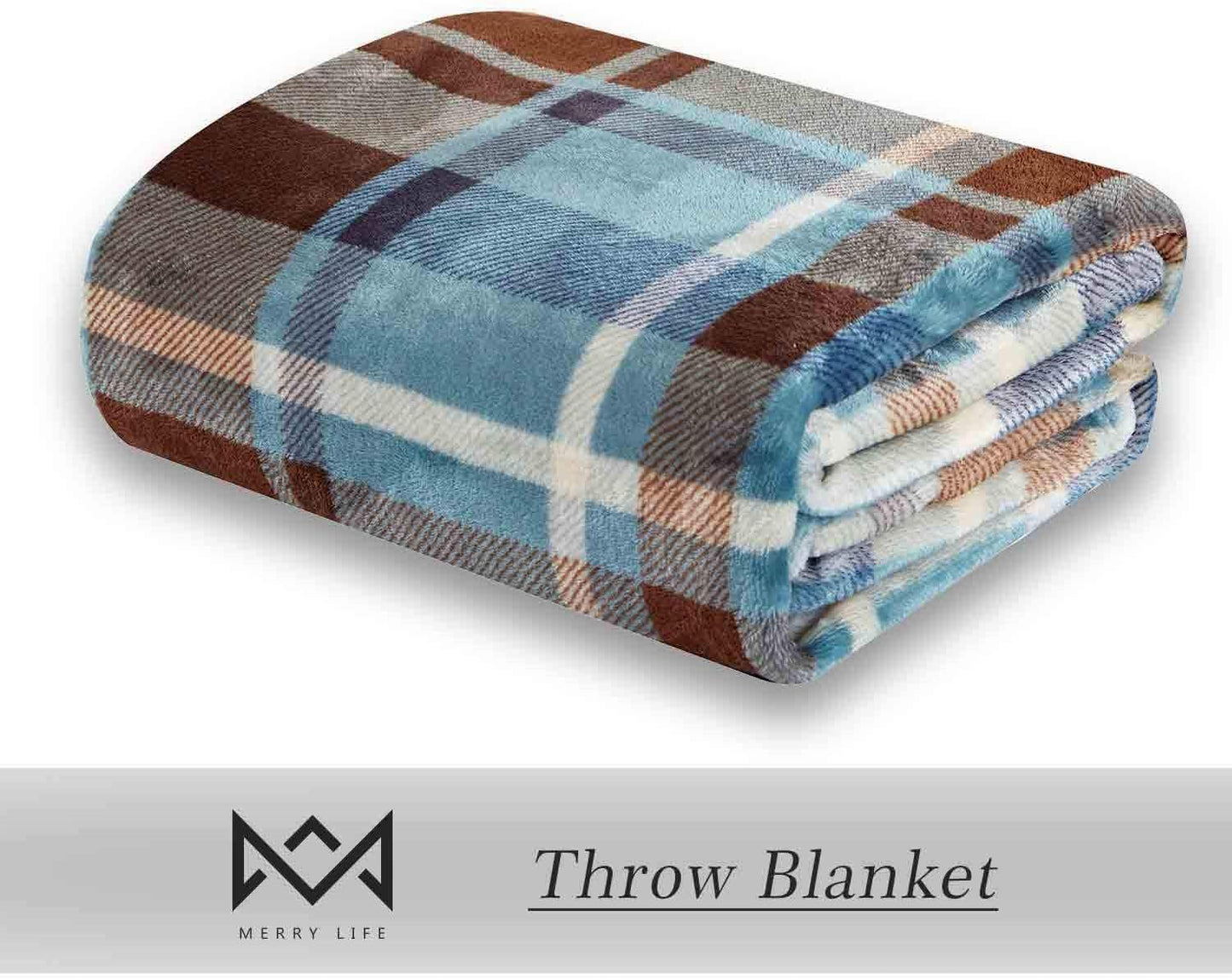 MERRYLIFE Throw Blanket Plaid Sherpa | Ultra-Plush Soft Colorful Oversized | Decorative Couch Travel Blanket | Large Size(60" 90", Greenland)