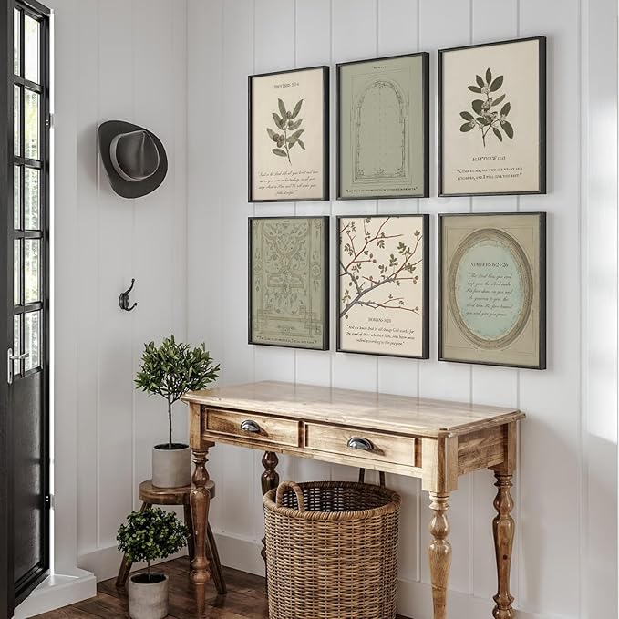 Sage Green Christian Wall Art Posters Vintage Bible Verse Canvas Wall Decor Scripture Botanical Art Prints Religious Pictures Christian Paintings Artwork for Living Room Bedroom 8x10x6 Inch Unframed