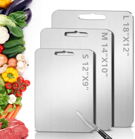 Titanium Cutting Board for Kitchen - 100% Pure Titanium Cutting Boards Non Toxic - 2025 New Upgrade Double Sided Metal Chopping Boards for Meat, Vegetables, Fruits, Dishwasher Safe (12 x 9 In)