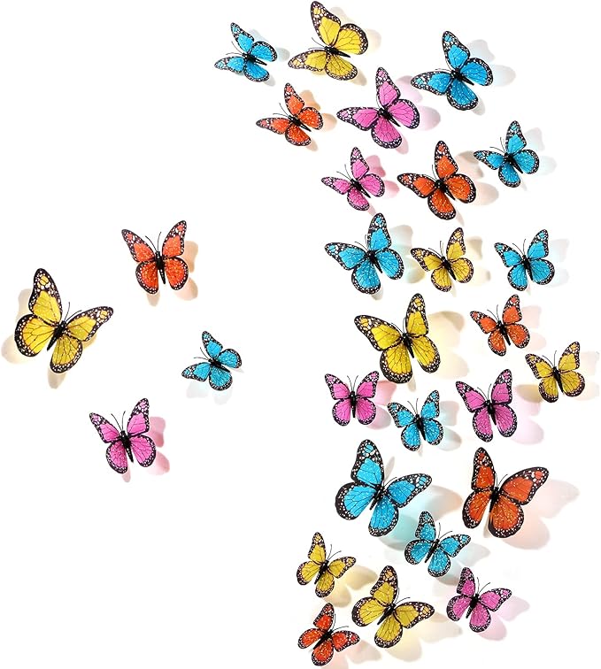 Chuangdi 48 Pcs Colorful Monarch Butterfly Decorations 3 Size Fake Butterflies Realistic Butterfly Craft Artificial Mariposas Wall Decor for Craft Wedding Home Birthday Party (3.2inch,4inch,4.7inch)