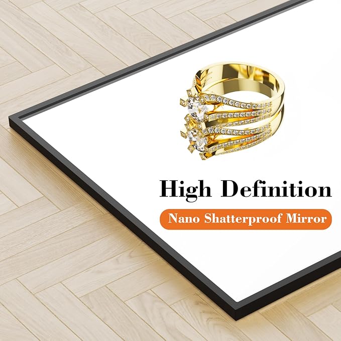 DUMOS Full Length Mirror with Stand 58"x19" Floor Standing Aluminum Frame for Bedroom Body Hanging Leaning Modern Simple Home Decor Shatter-proorf Nano Glass Wall Living Room Cloakroom, Black