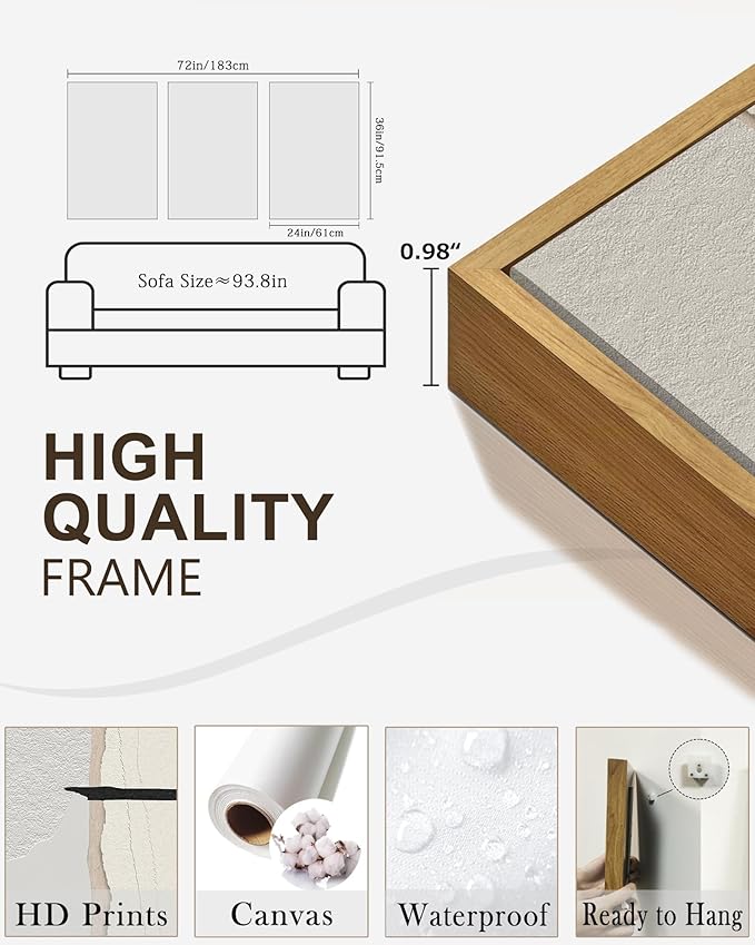 Drsoum Morden Abstract Wall Art Framed Neutral Beige Mid Century Textured Prints Minimalist Artwork Hallway Bedroom Ready to Hang 24x36in Natural Framed