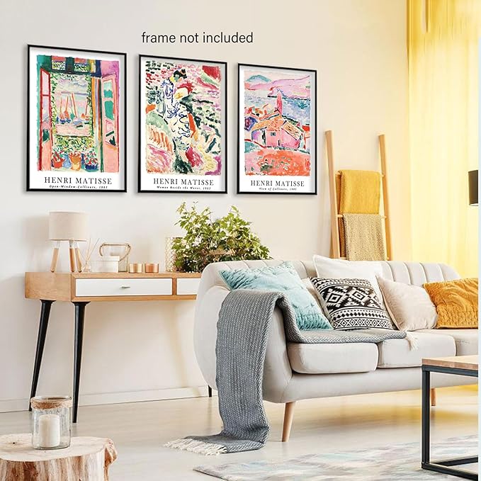 LYPHNX Henri Mattise Poster Wall Art Colorful Abstract Prints Set of 3 Vintage Aesthetic Canva Painting Picuter Floral Botanical Home Decor for LIving Room Bedroom Girls Room 12"x16" Unframed