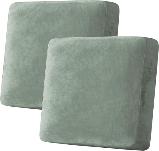 H.VERSAILTEX Velvet Stretch Couch Cushion Cover Plush Cushion Slipcover for Chair Loveseat Sofa Cushion Furniture Protector Seat Cushion Sofa Cover (2 Piece Large Sofa Cushion Covers, Sea Grass)