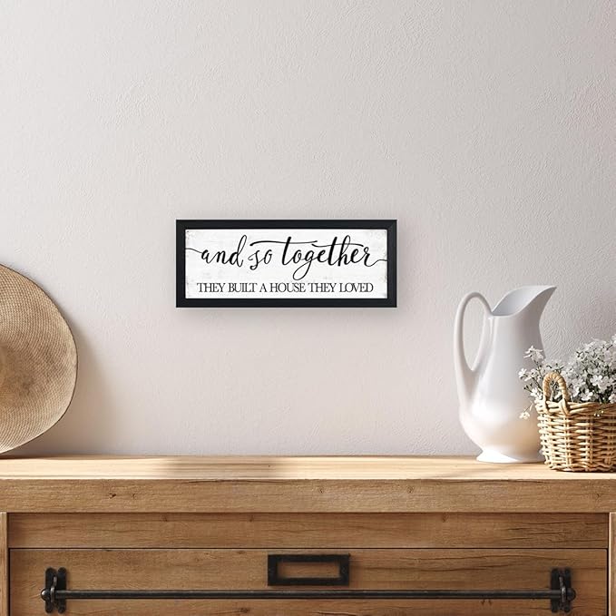 House Warming For New Home Decor Sign: And So Together They Built A House They Loved, Modern Farmhouse Wall Decor, Rustic Home Decor Wall Art Family Love Signs, Bedroom Decor For Couples Sweet Decorations
