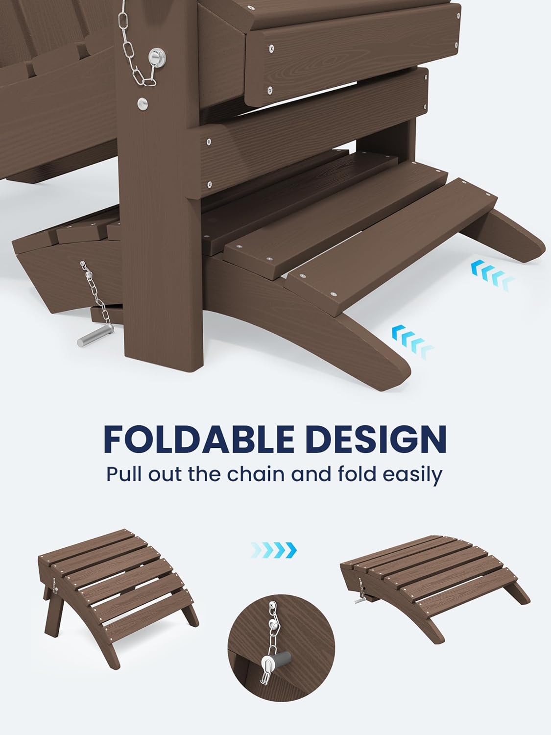 KINGYES Folding Adirondack Ottomans Set of 2 for Adirondack Chair, Brown