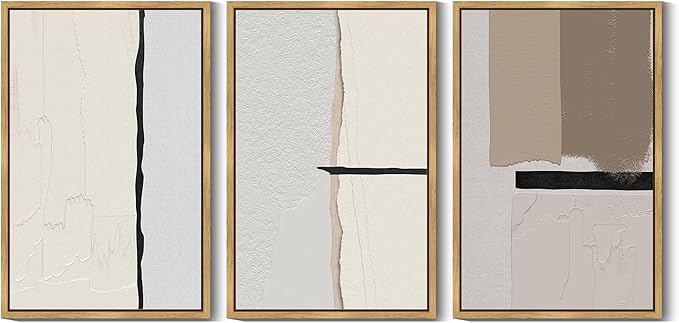 Drsoum Morden Abstract Wall Art Framed Neutral Beige Mid Century Textured Prints Minimalist Artwork Hallway Bedroom Ready to Hang 24x36in Natural Framed