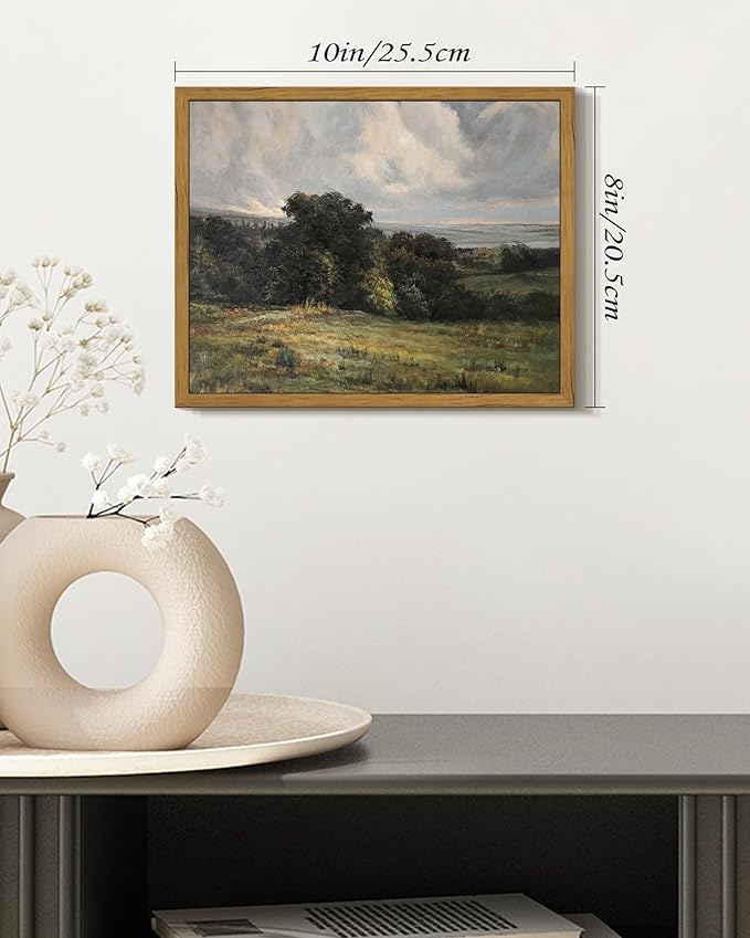 SHENIFY Vintage Landscape Framed Wall Art Rustic Countryside Meadow Farmhouse Decor Retro Vast Grassland Painting for Kitchen Living Room Bedroom Bathroom - 8x10in Natural Framed