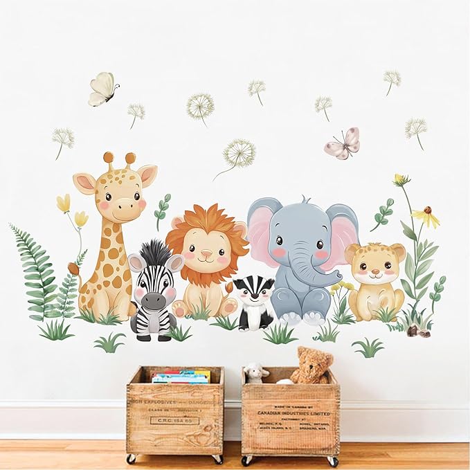 Cartoon Wall Stickers Jungle Animals Wall Decals for Kids Bedroom Nursery & Play Room Baby Room Decor