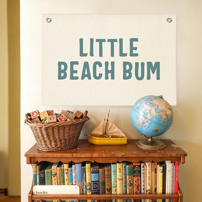 Little Beach Bum Canvas Banner - Coastal Nursery Wall Decor for Baby Kids Room Nursery Playroom,Beach Gifts,Summer Surf Vibes 30x20 Inch