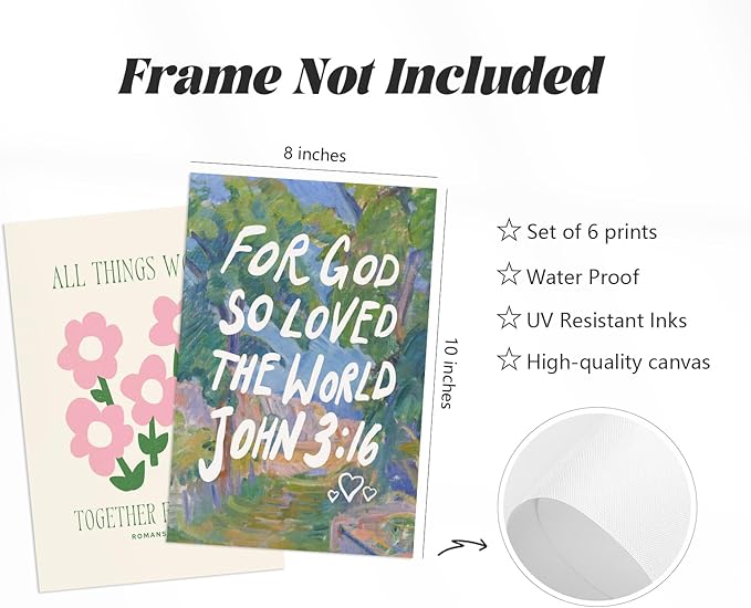 Bible Verse Wall Art Christian Canvas Wall Decor Aesthetic Scripture Wall Art Preppy Religious Posters Jesus Painting Floral Bow Pictures Vintage Prints for Living Room Bedroom 8x10x6 Inch Unframed
