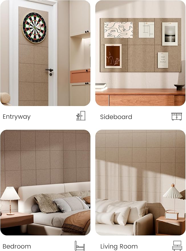 Bumusty Large Cork Board 36" x 24" Alternative - 6 Pack Felt Wall Tiles with 40 Safe Removable Adhesive Tabs, 30 Pushpins, Cork Boards for Walls Pin Board Bulletin Board Office Decor (Taupe)