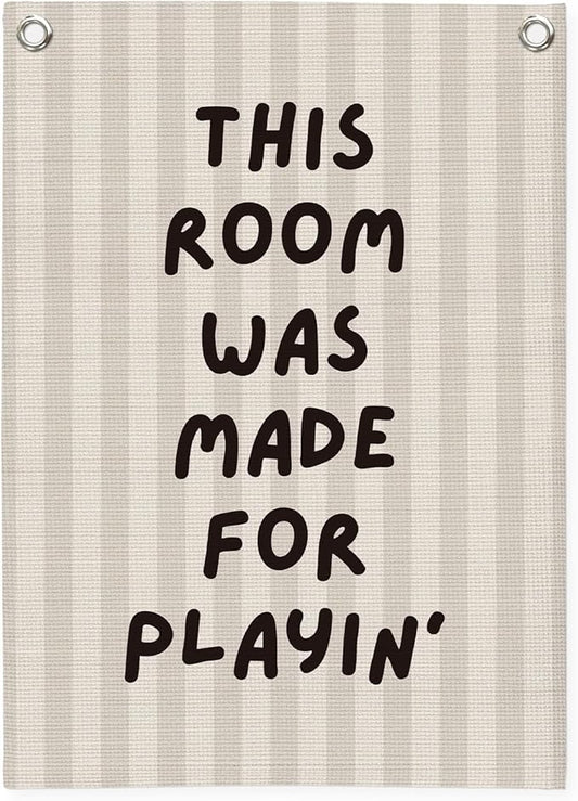 Playroom Decor Wall Banner,This Room Was Made For Playin,Playroom Sign Wall Hanging Banner Flag for Nursery,Playroom,Classroom, 18x25 Inch