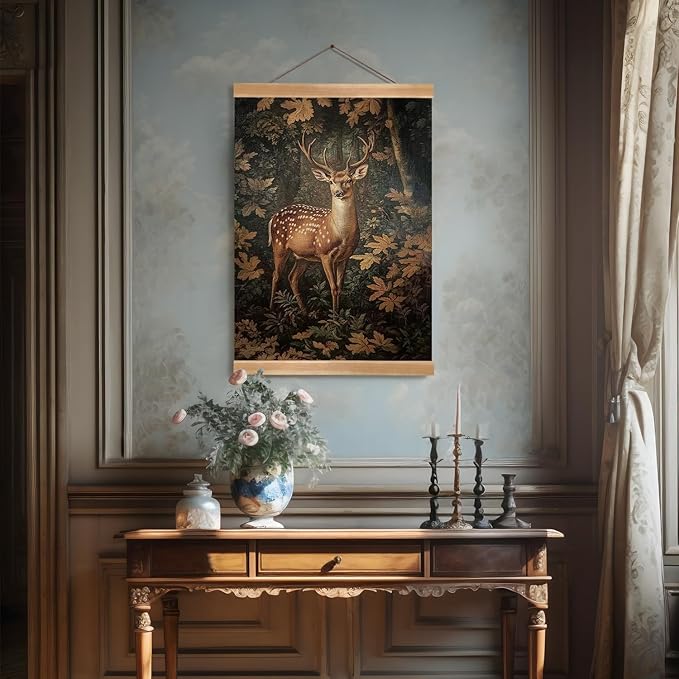 ZTGDA William Morris-Inspired Wall Art Poster,Vintage Deer Hanging Wall Painting Animal Buck Art, Mid-Century& Dark Academia Decor, Gothic Canvas Poster for Office and Home 12x16inch(Deer-03)
