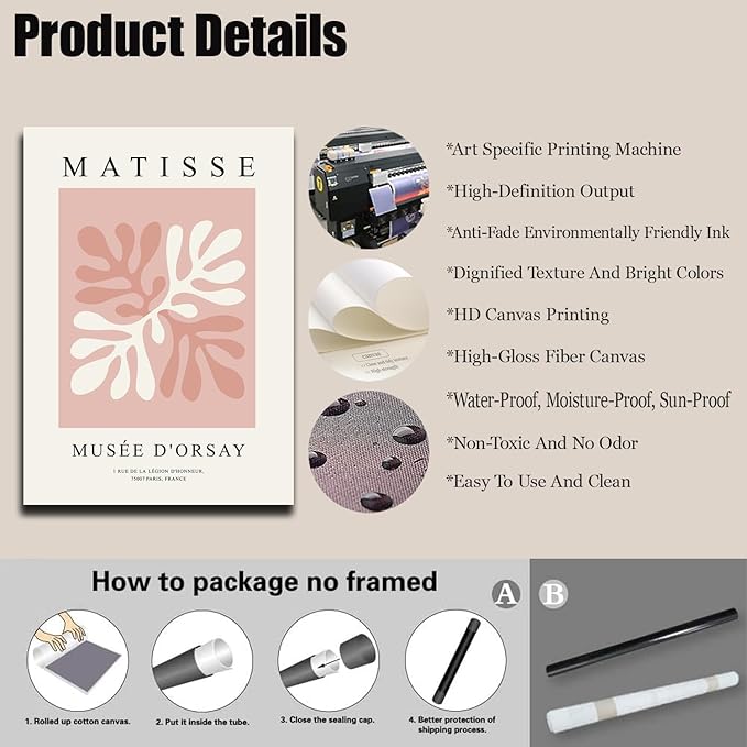 Djmwtb Matisse Abstract Canvas Wall Art Set of 3 Pink Flower Market Poster Prints Modern Aesthetic Pictures Minimalist Wall Decor Painting for Living Room Bedroom Bathroom 16"x24"x3 Unframed