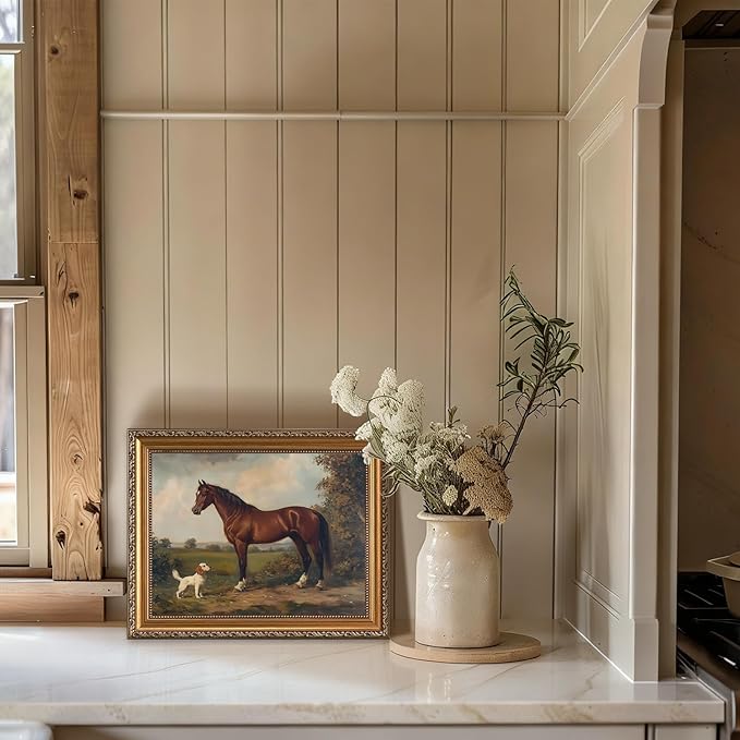 ASTRDECOR Classic Horse Wall Art Prints, Vintage Rustic Farmhouse Country Wall Decor, Vintage Western Canvas Prints, Antique Picture Frame Oil Painting for Living Room, Office, Bedroom - 12x16Inch