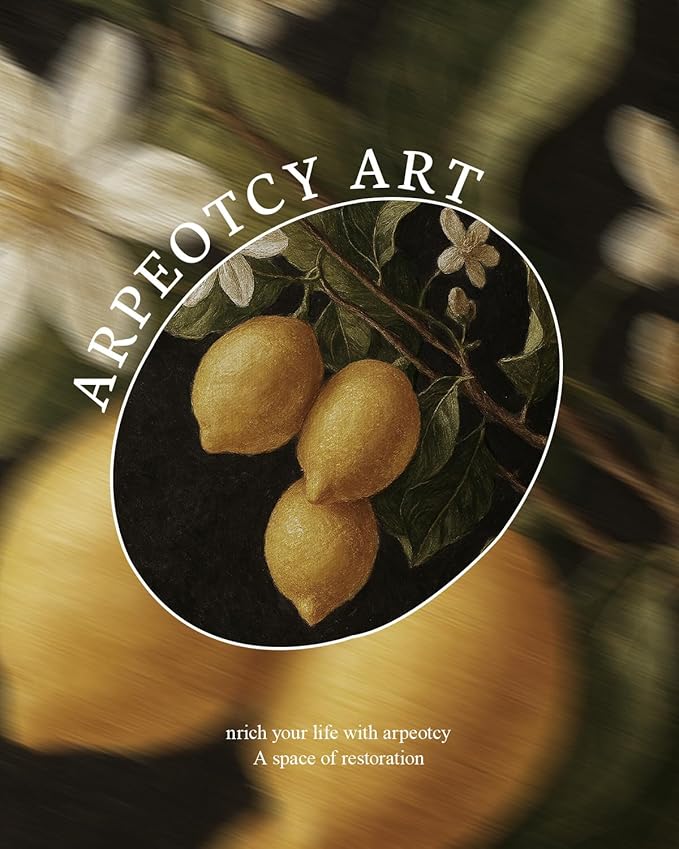 ARPEOTCY Gold Framed Canvas Art Prints, 8x10inch, Lemon Botanical Art Painting, Vintage Still Life Decor for Kitchen Dining Room Bedroom Bathroom Shelf, Rustic Country Cottagecore Pictures