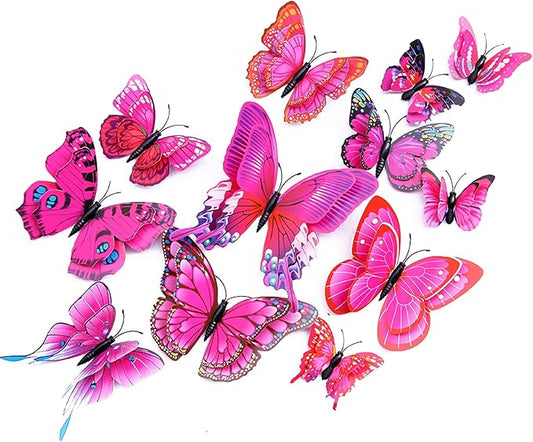 Butterfly Wall Decor 72 PCS, 3D Butterflies Stickers for Party Decorations with Magnets (Purple&red, 72)