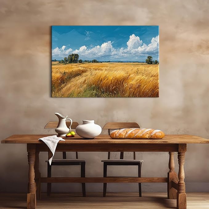 Nature Wall Art Farmhouse Kitchen Decor Rustic Fall Farm Land Landscape Pictures Country Landscape Canvas Prints Country Botanical Artwork for Bathroom Living Room Home Decoration 32x48"