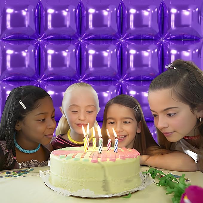 NISOCY 25PCS Purple Square Foil Balloons Wall Backdrop Double Sided Purple Balloons Tunnel Arch Kit for Baby Shower Birthday Wedding Party Decoration