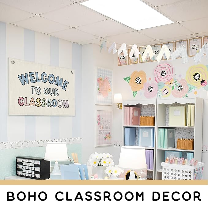 Boho Classroom Decor, Welcome Sign for Classroom-First Day of School Banner Teacher Gifts, Back To School Banner Wall Decor for Kindergarten Perschool Classroom Must Haves 20x30