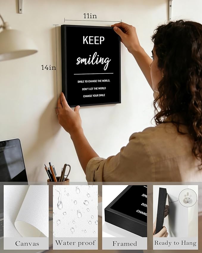 KUVIOKE Inspirational Framed Wall Art Motivational Quotes Wall Decor Encouraging Office Posters Sayings for Classroom Bedroom Living Room Ready to Hang Set of 6, 11x14in (Black Framed)