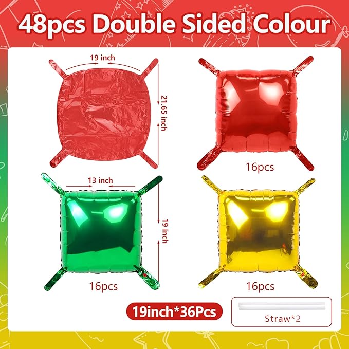 NISOCY 48PCS Red Green Gold Square Foil Balloons Wall Backdrop Double Sided Red Green Gold Balloons Arch Kit for Birthday Christmas New Year’s Graduation Anniversary Wedding Party Decorations