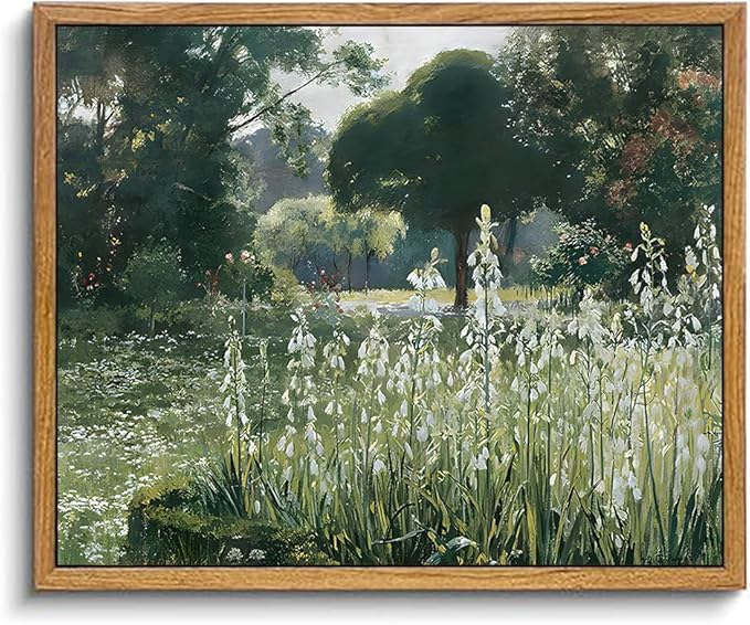 KBKBART Framed Wall Art Vintage Decor, Vintage Meadow with Flowers Oil Painting, Classical Canvas Artwork, Scenery Art Prints for Bedroom Living Room, Bathroom Wall Decor, Gallery, Gifts for Friends or Family (8"x10")