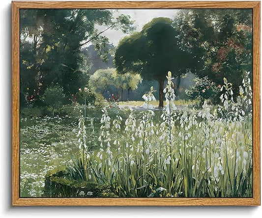 KBKBART Framed Wall Art Vintage Decor, Vintage Meadow with Flowers Oil Painting, Classical Canvas Artwork, Scenery Art Prints for Bedroom Living Room, Bathroom Wall Decor, Gallery, Gifts for Friends or Family (8"x10")