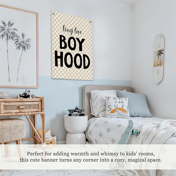 Boys Room Decor,Boys Room Wall Decor Hanging Flag Decor for Toddler Nursery,Playroom,Bedroom,Long Live Boyhood Canvas Banner 18x25 Inch