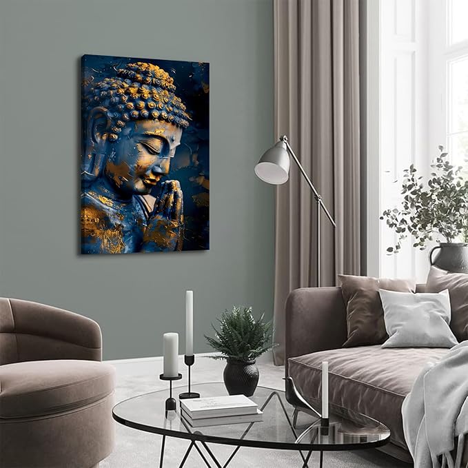 Buddhism Canvas Wall Art Buddha Head Portrait Painting Buddhist Wall Decor for Living Room Bedroom Zen Pictures Abstract Spiritual Canvas Prints Poster Meditation Artwork Yoga Home Decoration 32x48"
