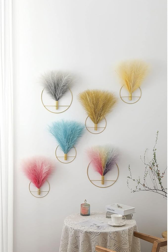 Pretty Jolly Boho Wall Decor, Wall-Mounted Metal Wall Decor, Hanging Artificial Pampas Display, Wall Art Living Room, Bedroom, Bathroom, Dining room, Plant Wall Decor 2 Pack Gold