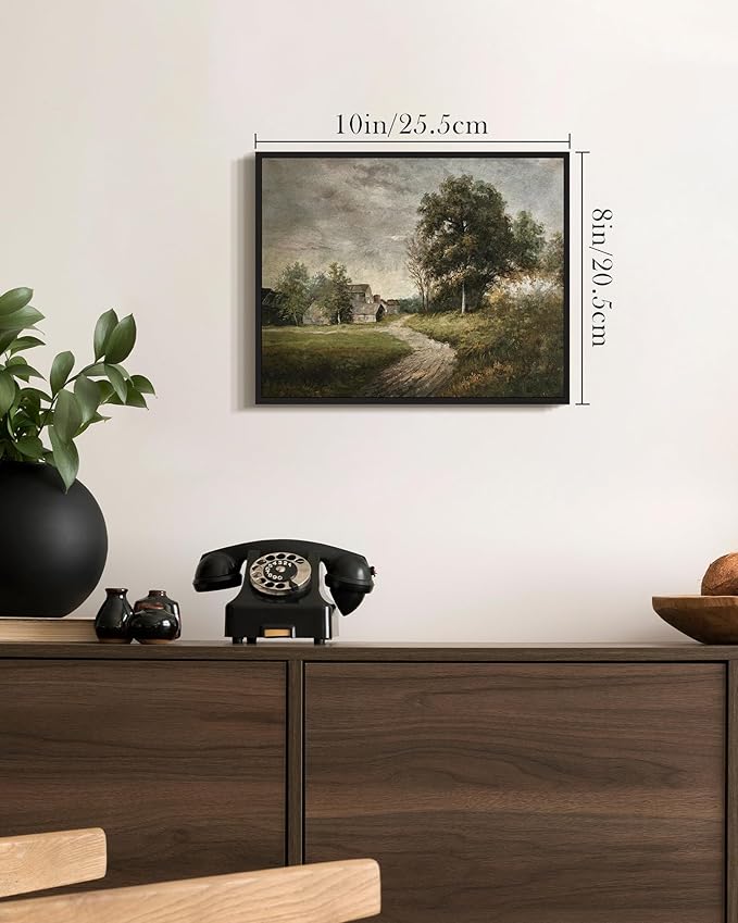 SHENIFY Vintage Landscape Framed Wall Art Rustic Cottage Countryside Farmhouse Decor Retro Painting for Kitchen Living Room Bedroom Bathroom - 8x10in Black Framed