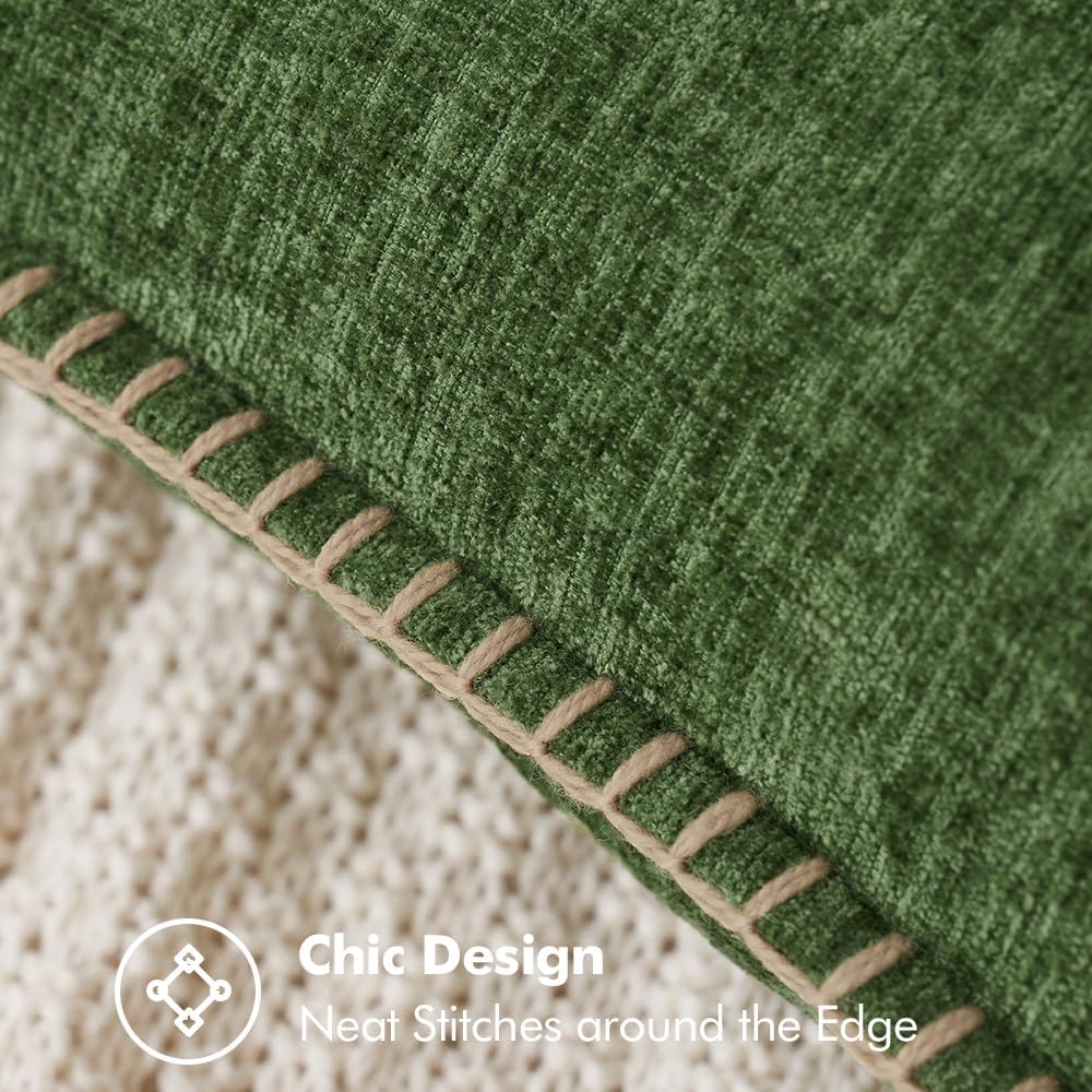 MIULEE Pack of 2 Fall Couch Pillow Covers 18x18 Inch Moss Green Farmhouse Decorative Throw Pillow Covers with Stitched Edge Soft Chenille Solid Dyed Pillow Covers for Sofa Bed Living Room