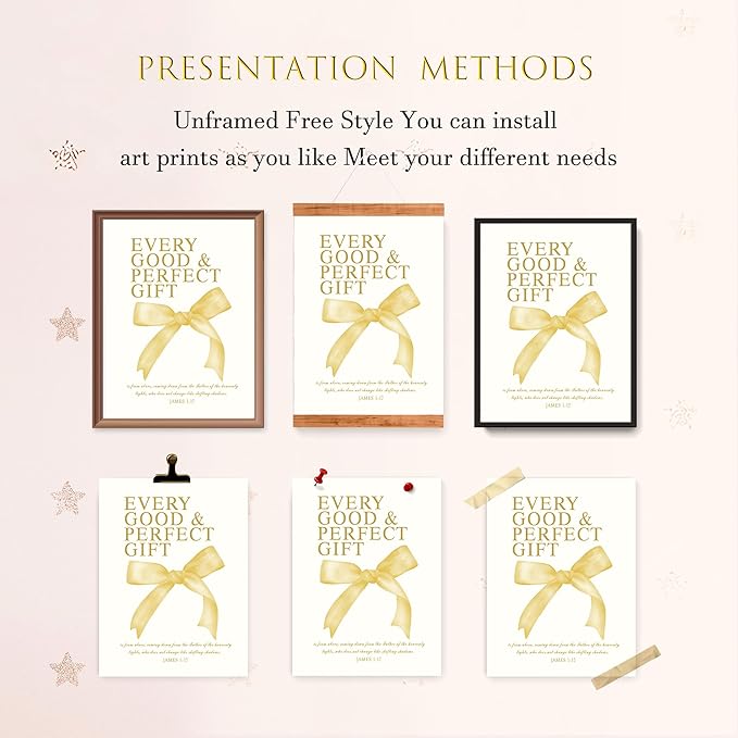 LARTSFRO Coquette Yellow Bow Wall Art Decor Posters, Butter Yellow Bow Room Bedroom Bathroom Dorm Wall Art Decor Aesthetic for College Teen Girls Gifts, Inspirational Bible Verses Bow Wall Decor, 12x16 Inch Set of 4 Pcs Bow Pictures (UNFRAMED)