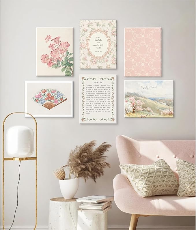Christian Nursery Wall Art Bible Verse Canvas Wall Decor Girl Floral Wall Art Aesthetic Scripture Pictures Jesus Religious Posters Pink Flower Prints Vintage Artwork for Bedroom 12x16x6 Inch Framed