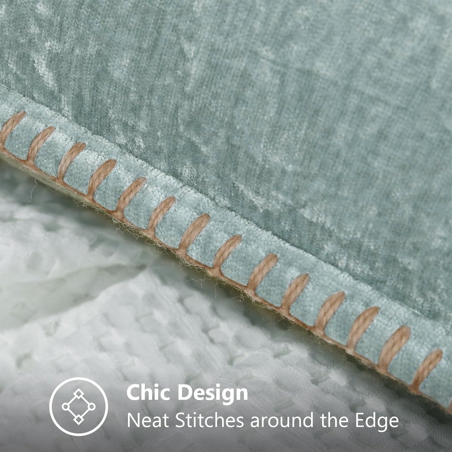 decorUhome Chenille Soft Throw Pillow Covers 18x18 Set of 2, Farmhouse Velvet Neutral Decorative Euro Pillow Covers with Stitched Edge for Couch Sofa Bed Home Decor, Aqua Haze