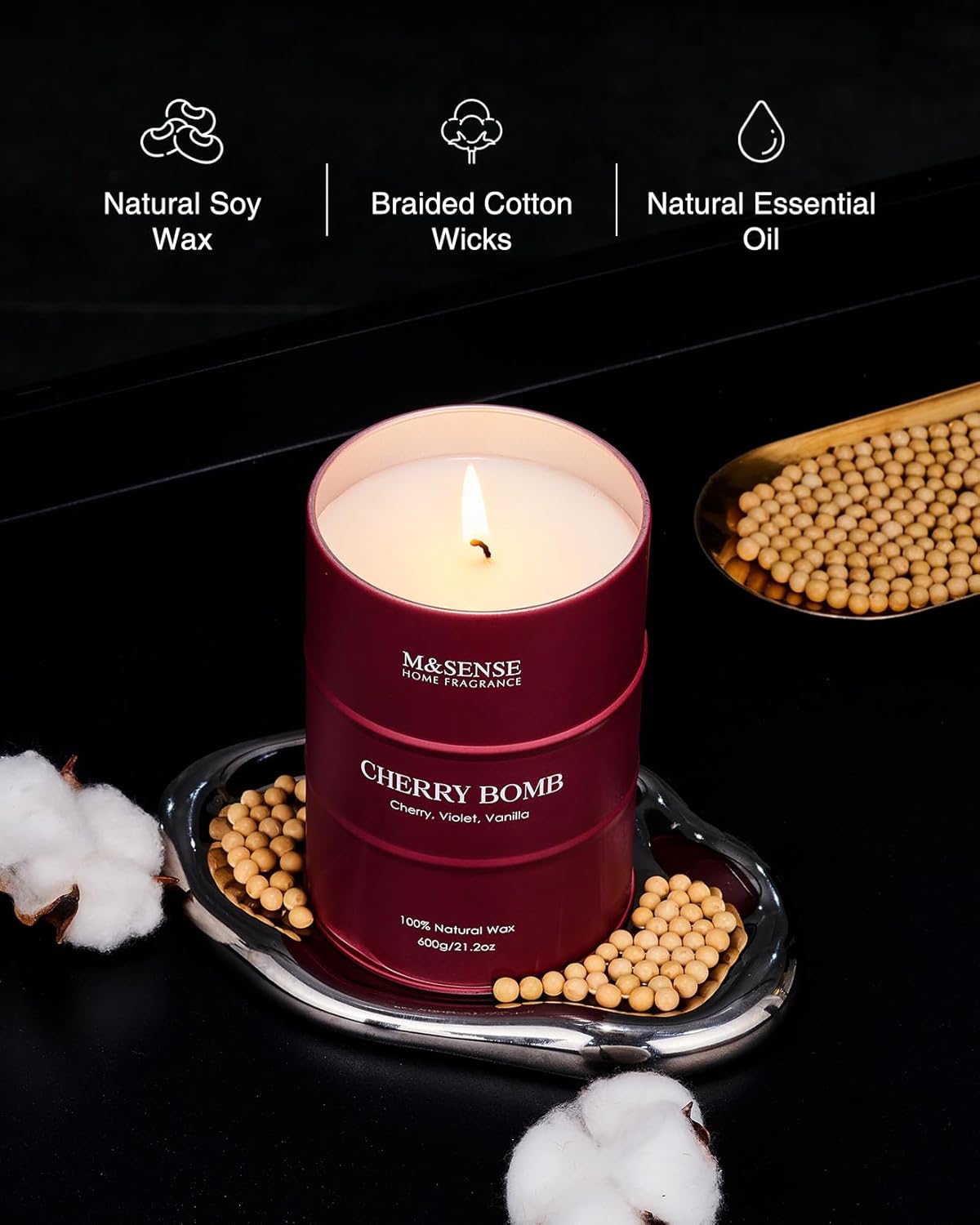 M&SENSE Cherry Bomb Scented Candles, Large Sweet Candle for Home Scented, Natural Soy Wax Candle, Candles Gifts for Women, 21.2 oz 120 Hours Burn