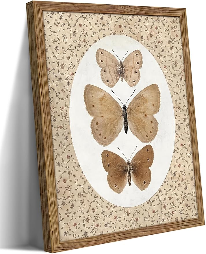 Framed Butterfly Canvas Wall Art, Vintage Butterfly Pictures Posters Wall Decor, Modern Farmhouse Decor, Rustic Retro Butterflies Paintings Prints for Bedroom Bathroom Shelf 8x10 inch