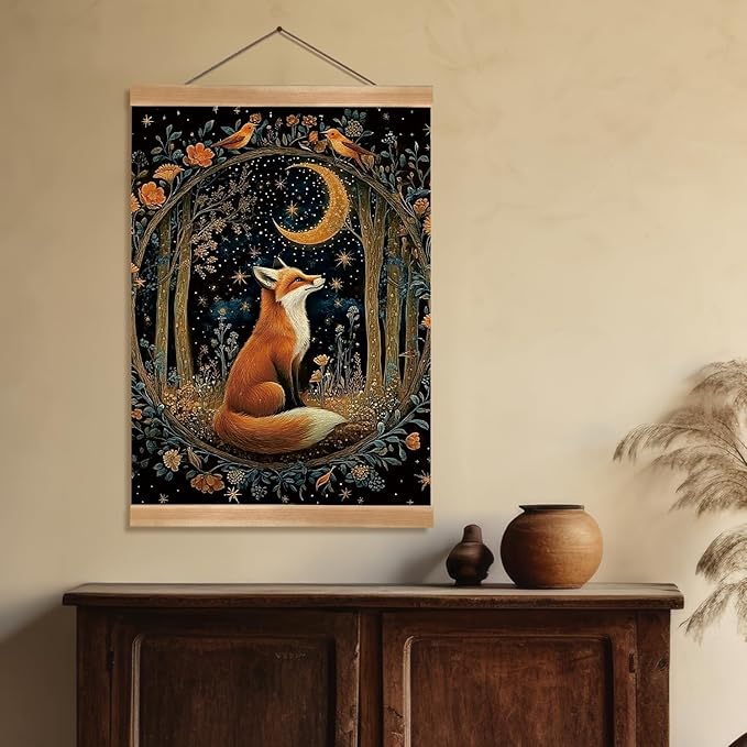 William Morris Abstract Wall Art Decor,Vintage Fox Design Poster, Vintage Hanging Wall Painting Animal Buck Art, Mid-Century& Dark Academia Decor, Gothic Canvas Poster for Oficce and Home(Fox-2)