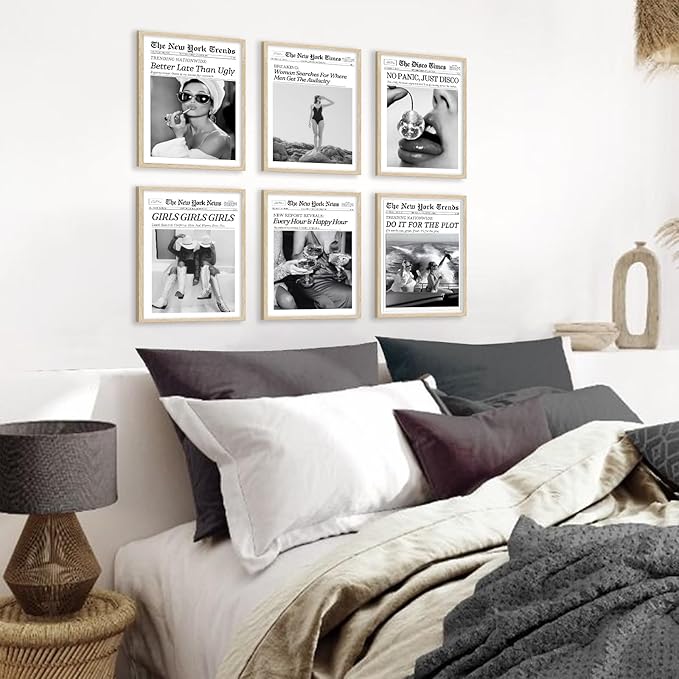 TWNSLLA Trendy Newspaper Wall Art Woman Searches For Where Men Get The Audacity Posters Prints,New York Times Wall Art Canvas,Vintage Bart Cart Decor Retro Girl Dorm Room Decor Aesthetic,8x10inchx6pcs,Unframed