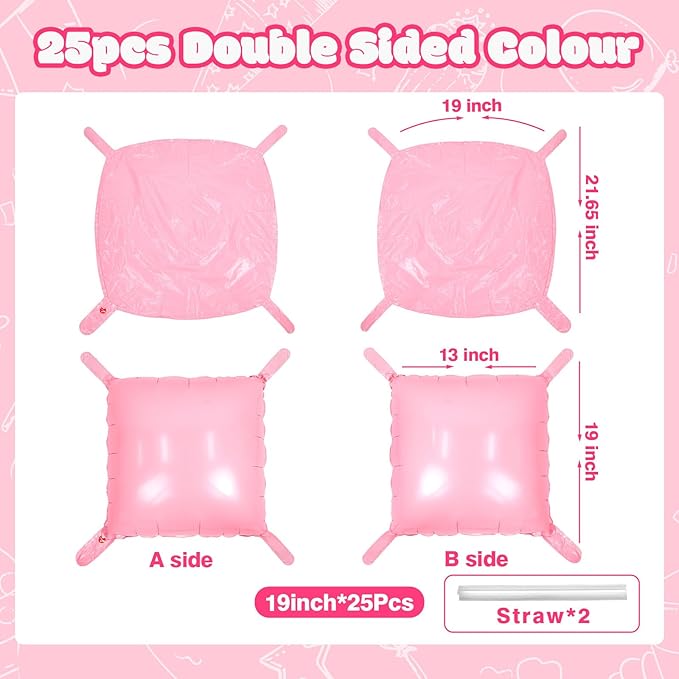 NISOCY 25PCS Pink Square Foil Balloons Wall Backdrop Double Sided Light Pink Balloon Tunnel Arch Kit for Birthday Baby Shower Gender Reveal Wedding Anniversary Valentines Easter Party Decorations