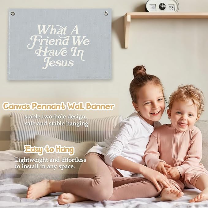 RTXLEZM Christian Home Room Decor, What a Friend We Have in Jesus Christian Canvas Banner Wall Hanging,Blue Minimalist Bible Verse Wall Art Prints for Home Bedroom Prayer Room Church Decor,20x30 Inch